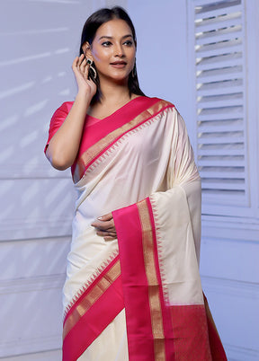 Cream Kanjivaram Silk Saree With Blouse Piece