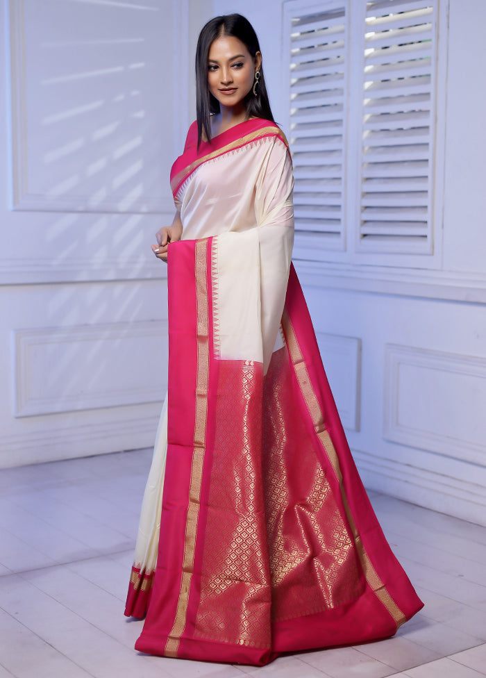 Cream Kanjivaram Silk Saree With Blouse Piece