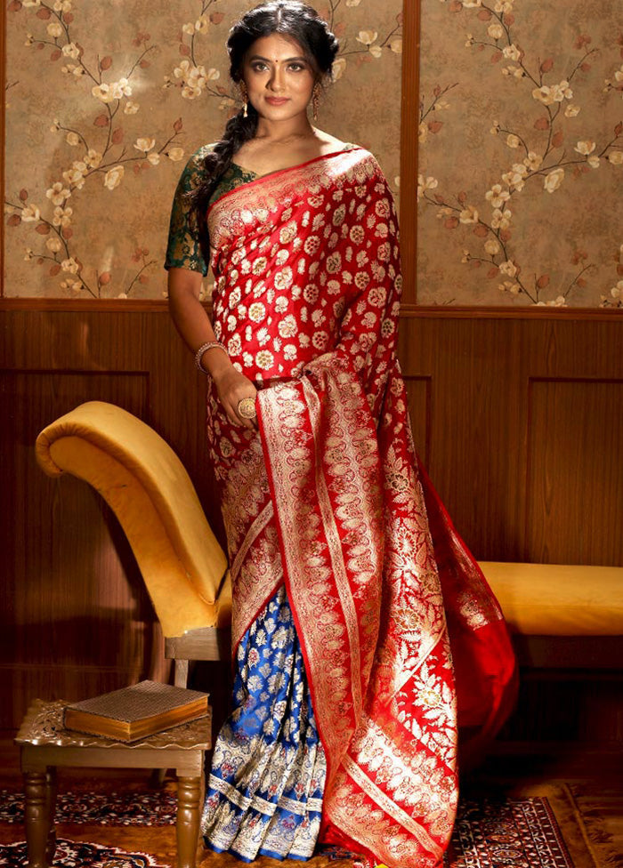 Red Banarasi Pure Silk Zari Woven Saree With Blouse - Indian Silk House Agencies