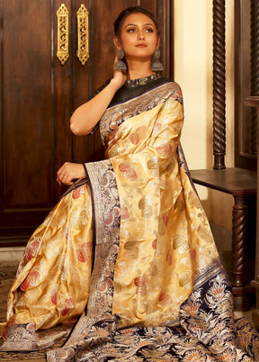 Cream Banarasi Pure Silk Zari Woven Saree With Blouse - Indian Silk House Agencies