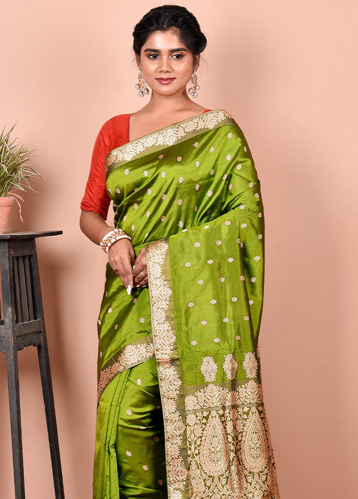 Green Pure Assam Silk Saree With Blouse Piece - Indian Silk House Agencies