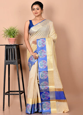 Cream Kora Silk Saree With Blouse Piece - Indian Silk House Agencies