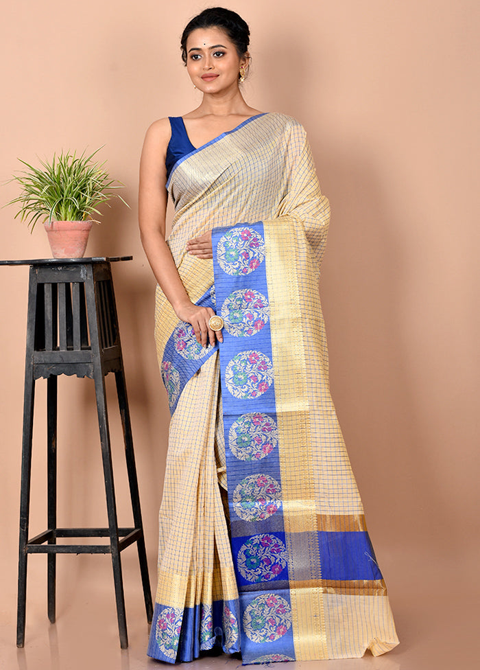 Cream Kora Silk Saree With Blouse Piece - Indian Silk House Agencies