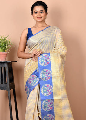 Cream Kora Silk Saree With Blouse Piece - Indian Silk House Agencies