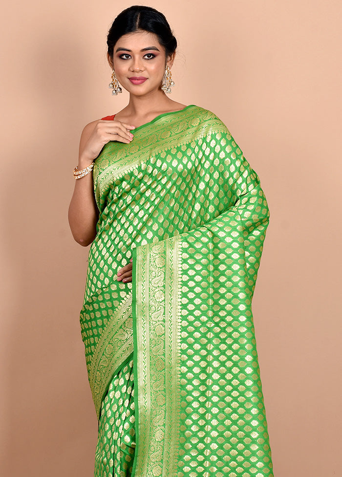 Green Uppada Silk Saree With Blouse Piece - Indian Silk House Agencies