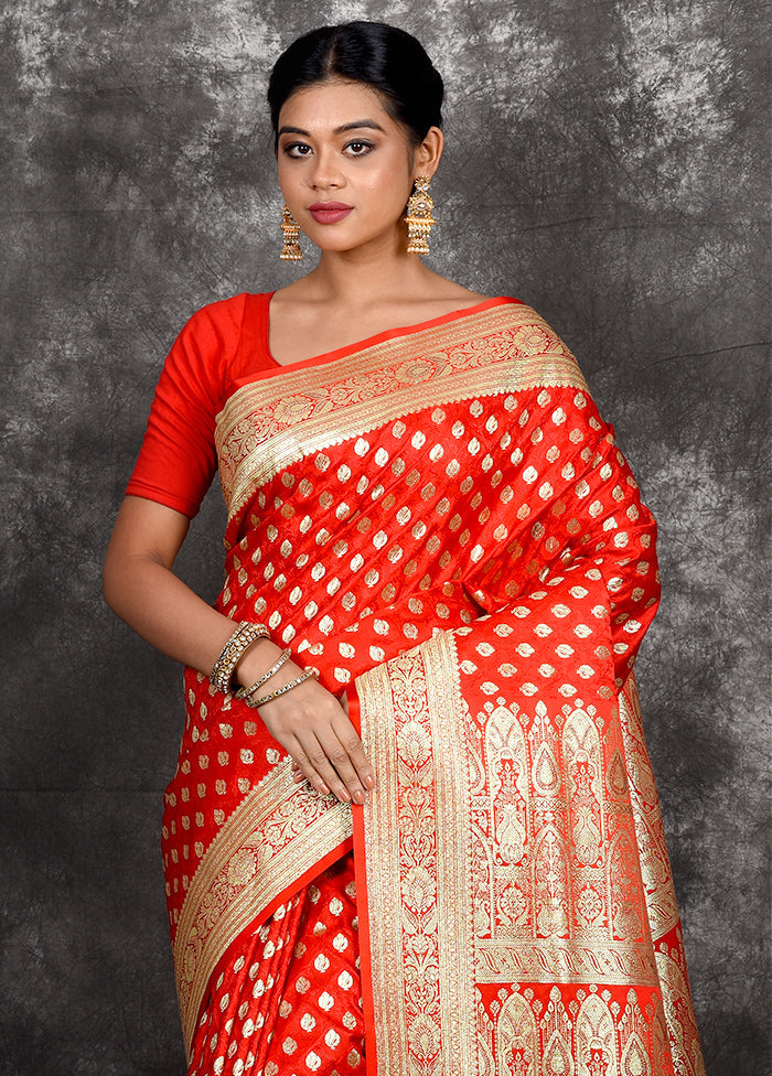 Red Banarasi Silk Saree With Blouse Piece - Indian Silk House Agencies