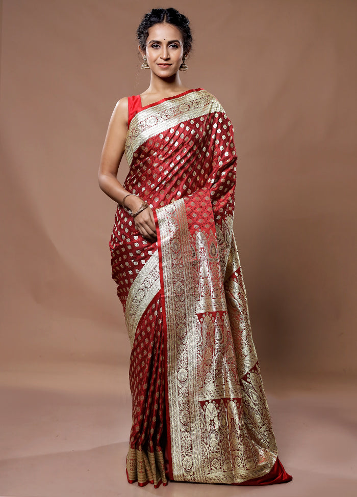 Red Banarasi Silk Saree With Blouse Piece - Indian Silk House Agencies