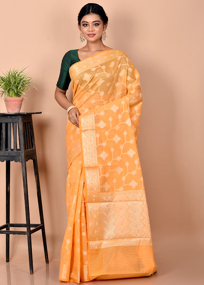 Orange Kora Silk Saree With Blouse Piece - Indian Silk House Agencies