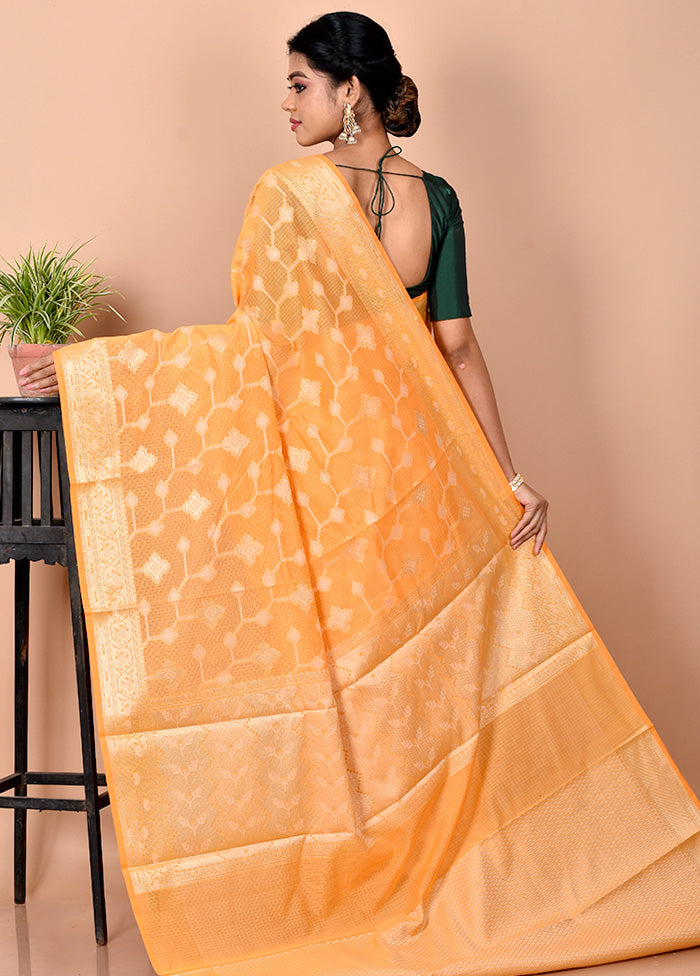 Orange Kora Silk Saree With Blouse Piece - Indian Silk House Agencies