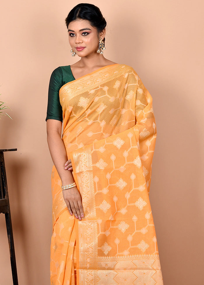 Orange Kora Silk Saree With Blouse Piece - Indian Silk House Agencies