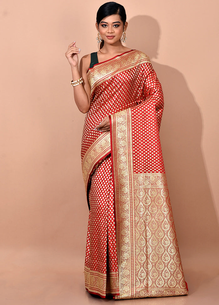 Bridal Red Banarasi Silk Saree With Blouse Piece - Indian Silk House Agencies