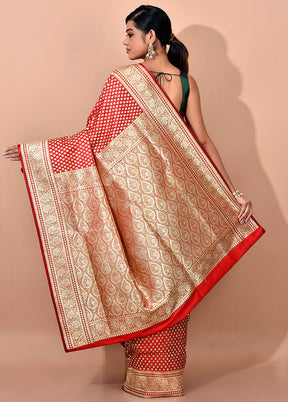 Bridal Red Banarasi Silk Saree With Blouse Piece - Indian Silk House Agencies