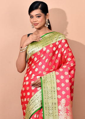 Pink Banarasi Silk Saree With Blouse Piece - Indian Silk House Agencies