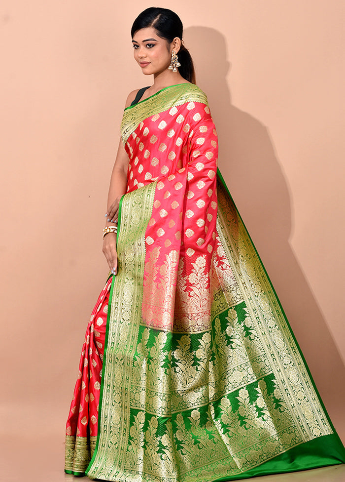 Pink Banarasi Silk Saree With Blouse Piece - Indian Silk House Agencies