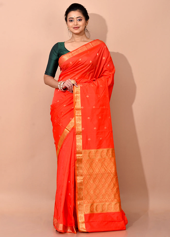 Orange Kanjivaram Silk Saree With Blouse Piece - Indian Silk House Agencies