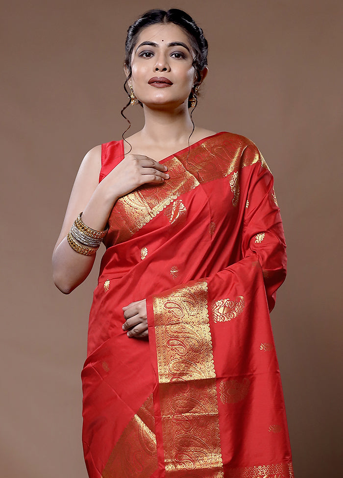 Red Kanjivaram Silk Saree With Blouse Piece - Indian Silk House Agencies