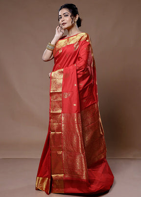 Red Kanjivaram Silk Saree With Blouse Piece - Indian Silk House Agencies