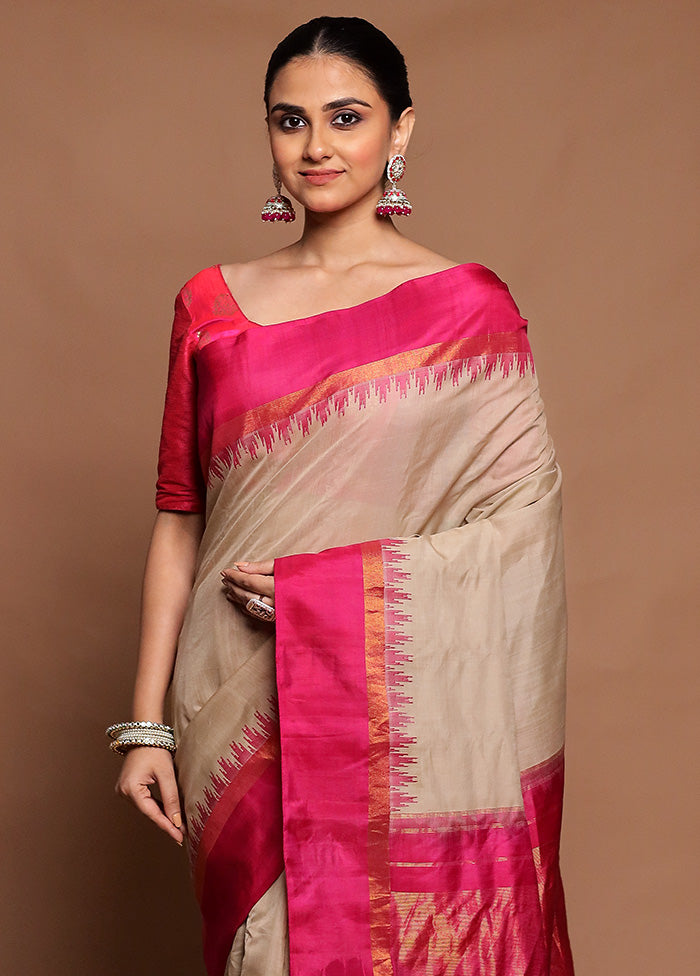 Cream Gadwal Pure Silk Saree Without Blouse Piece