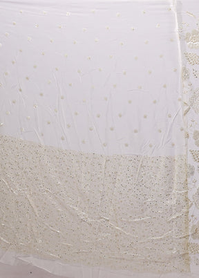 White Handloom Pure Georgette Saree With Blouse Piece