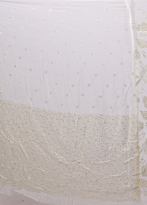 White Handloom Pure Georgette Saree With Blouse Piece