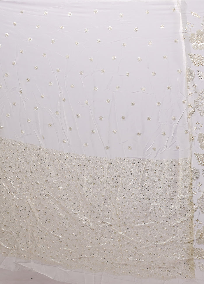 White Handloom Pure Georgette Saree With Blouse Piece