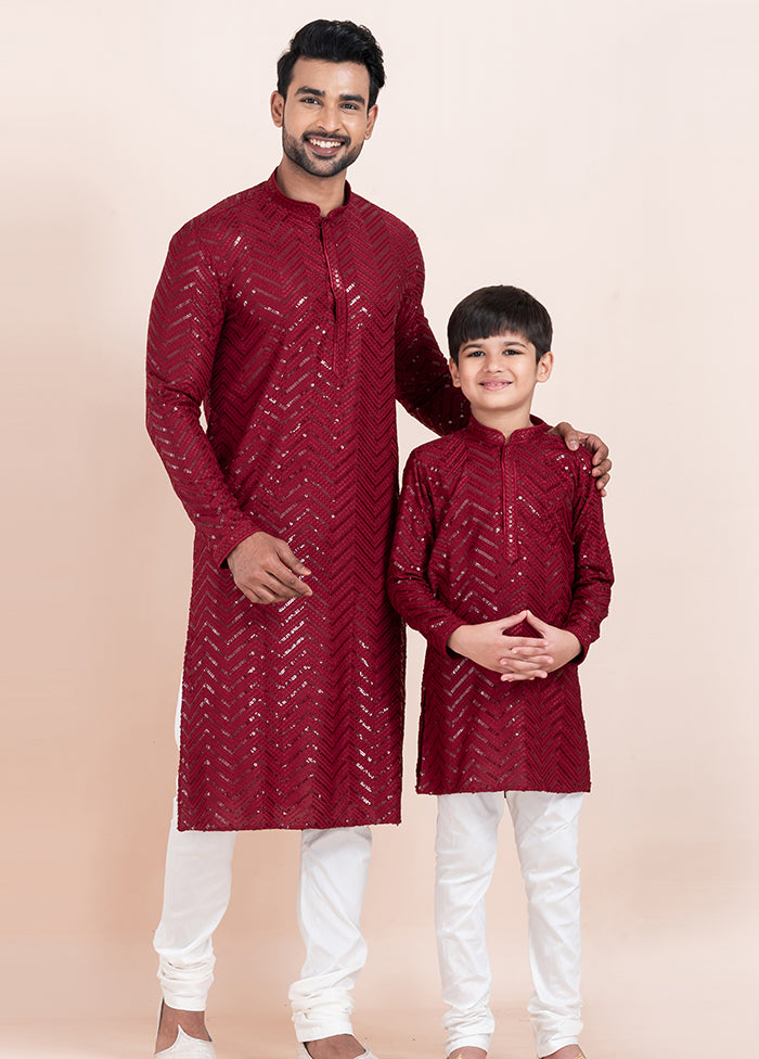 2 PC Maroon Viscose Father And Son Combo