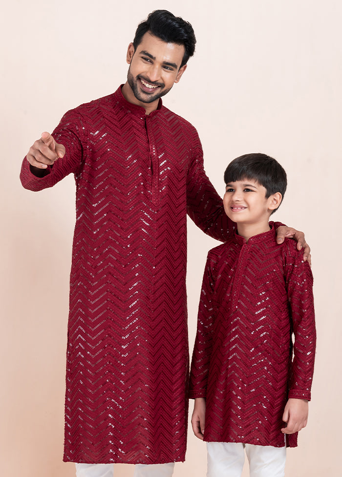 2 PC Maroon Viscose Father And Son Combo