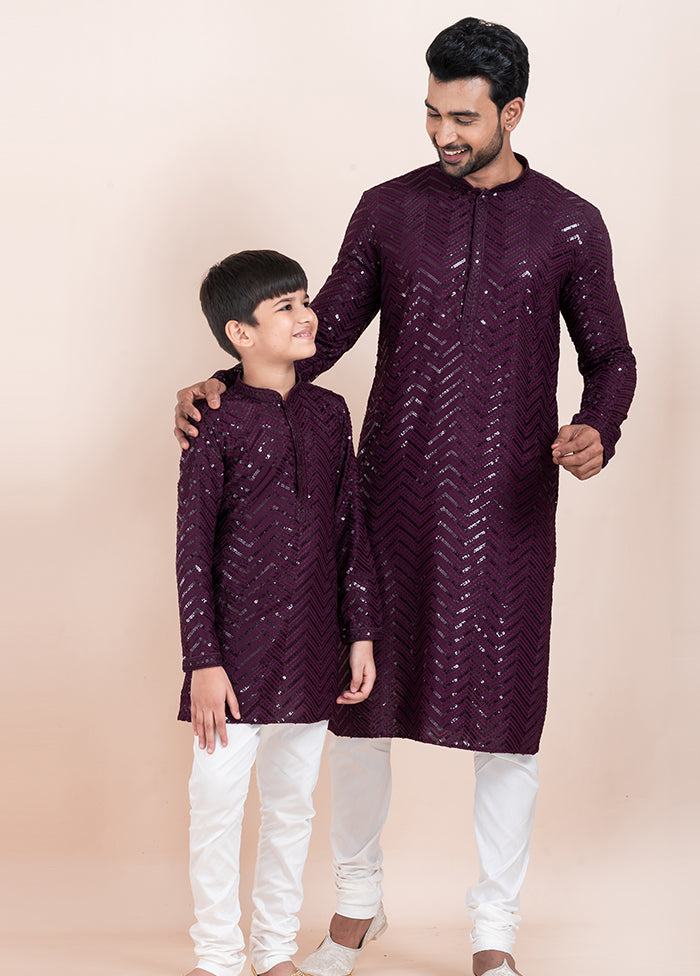 2 PC Purple Viscose Father And Son Combo