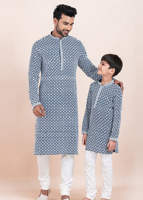 2 PC Blue Silk Father And Son Combo