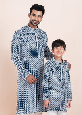 2 PC Blue Silk Father And Son Combo