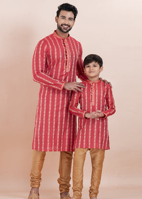 2 PC Red Cotton Father And Son Combo