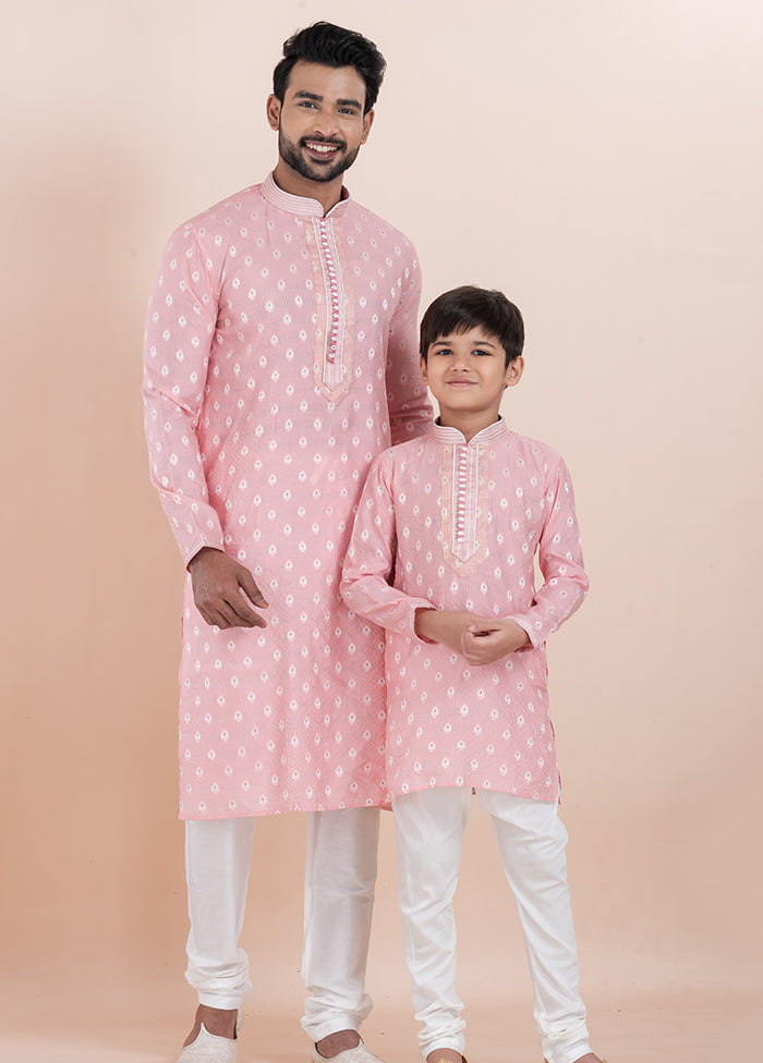 2 PC Pink Silk Father And Son Combo
