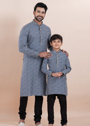 2 PC Grey Cotton Father And Son Combo