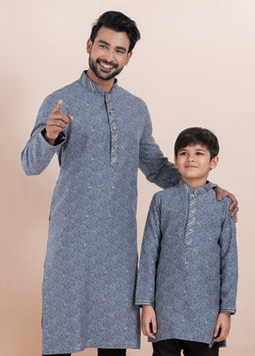 2 PC Grey Cotton Father And Son Combo