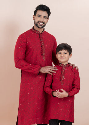 2 PC Red Cotton Father And Son Combo