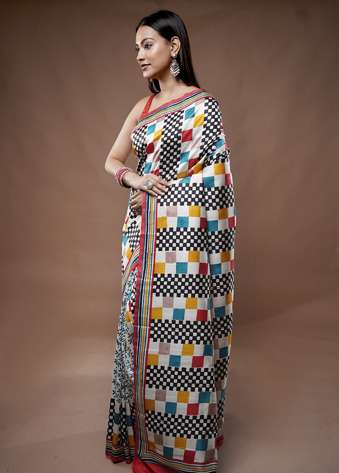 Multicolor Printed Pure Silk Saree With Blouse Piece - Indian Silk House Agencies