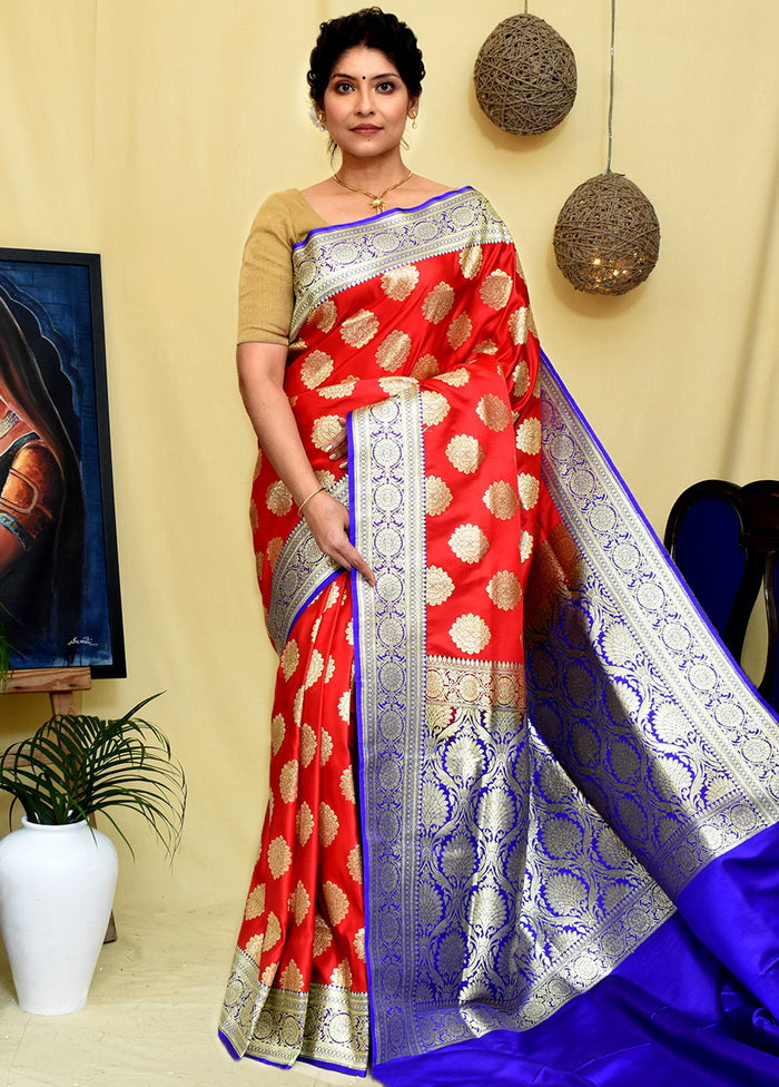 Red Banarasi Silk Saree With Blouse - Indian Silk House Agencies