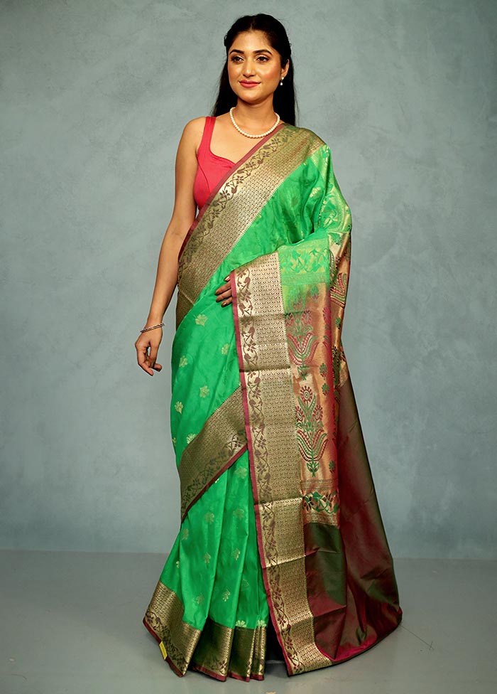 Green Kanjivaram Silk Saree With Blouse Piece - Indian Silk House Agencies