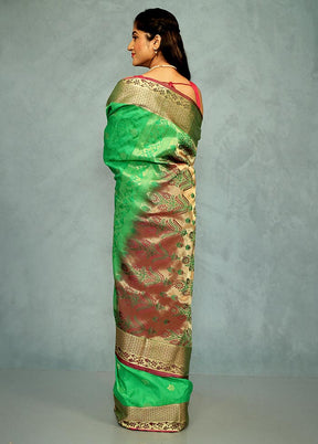 Green Kanjivaram Silk Saree With Blouse Piece - Indian Silk House Agencies