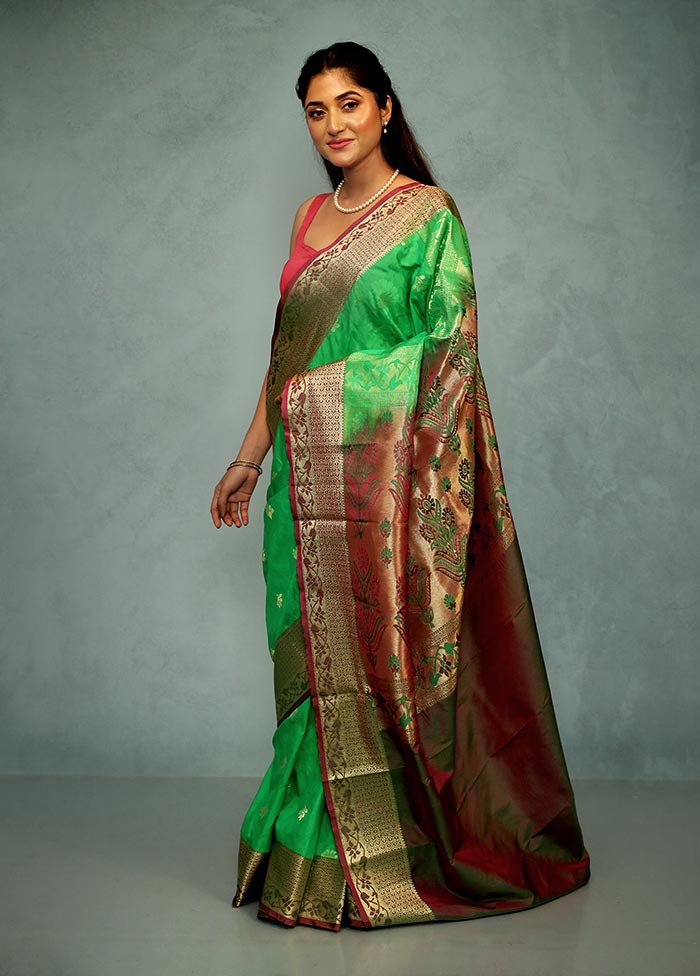 Green Kanjivaram Silk Saree With Blouse Piece - Indian Silk House Agencies