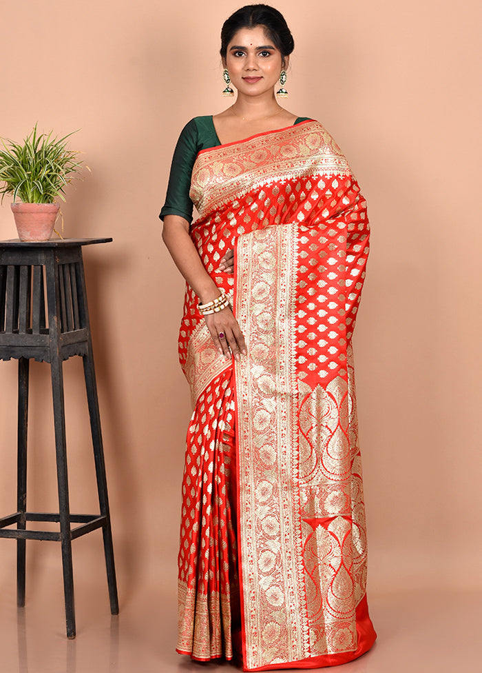 Bridal Red Banarasi Silk Saree With Blouse Piece - Indian Silk House Agencies