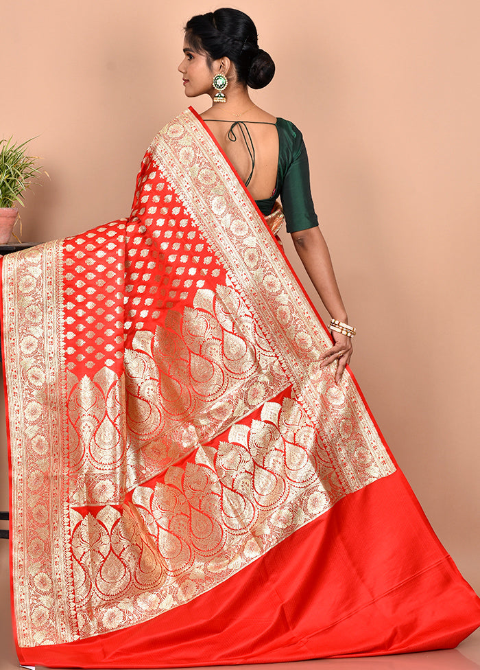 Bridal Red Banarasi Silk Saree With Blouse Piece - Indian Silk House Agencies