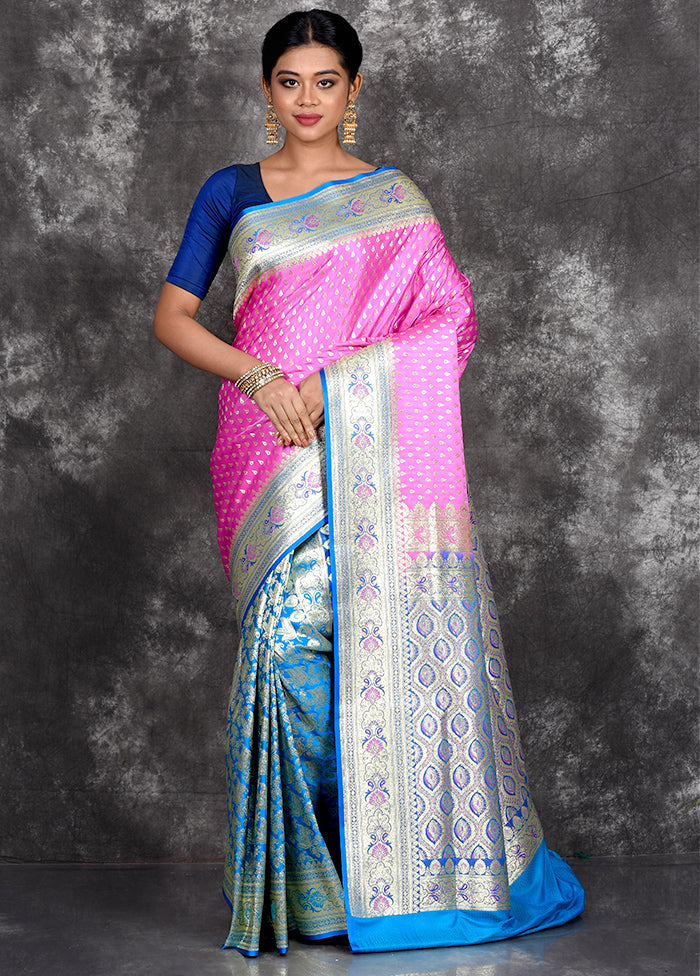 Pink Patli Pallu Banarasi Silk Saree With Blouse Piece - Indian Silk House Agencies