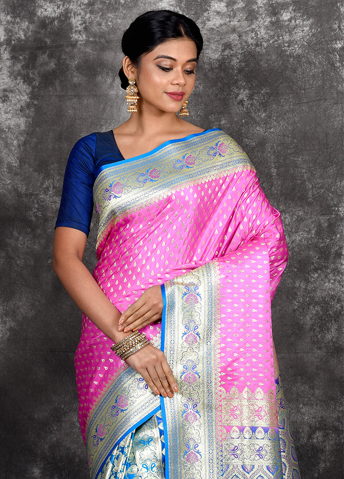 Pink Patli Pallu Banarasi Silk Saree With Blouse Piece - Indian Silk House Agencies