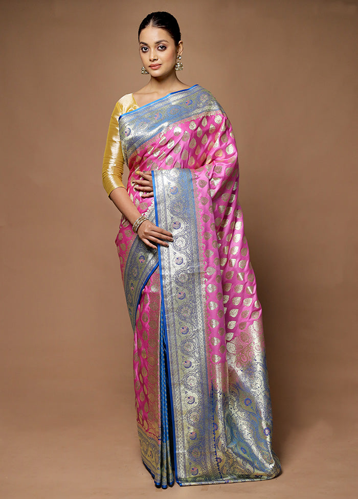 Pink Banarasi Silk Saree With Blouse Piece