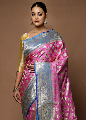 Pink Banarasi Silk Saree With Blouse Piece