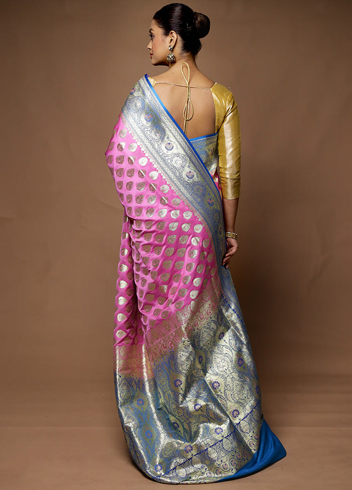 Pink Banarasi Silk Saree With Blouse Piece