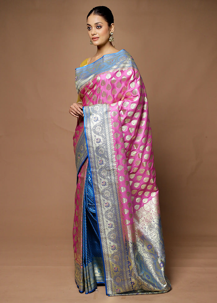 Pink Banarasi Silk Saree With Blouse Piece