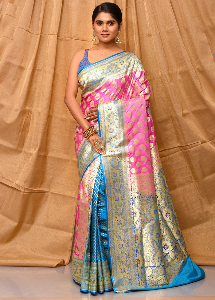 Pink Patli Pallu Banarasi Silk Saree With Blouse Piece - Indian Silk House Agencies