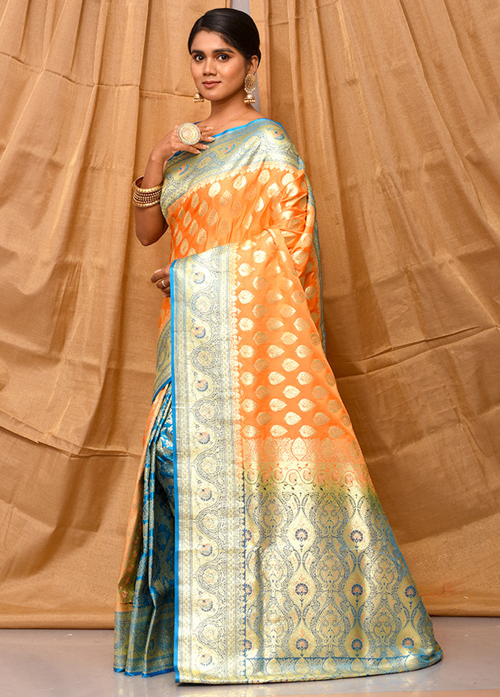 Peach Patli Pallu Banarasi Silk Saree With Blouse Piece - Indian Silk House Agencies